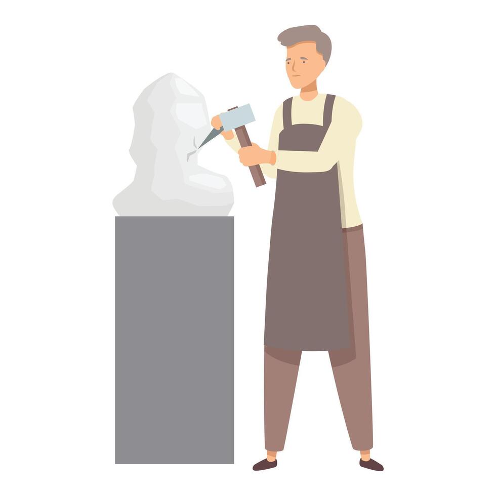Sculptor working using hammer and chisel on stone bust vector