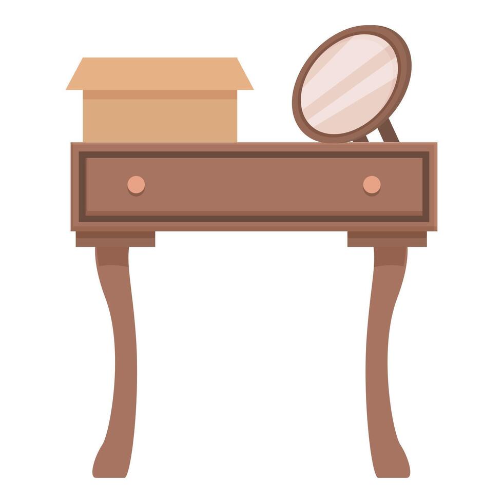 Wooden dressing table standing with cardboard box and mirror vector