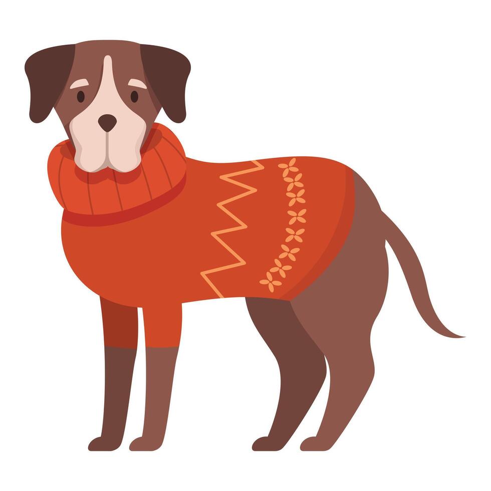 Brown dog wearing red winter sweater standing on white background vector