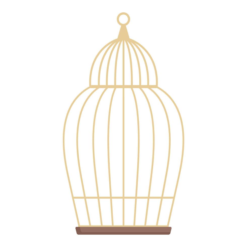 Empty golden birdcage standing on white background vector