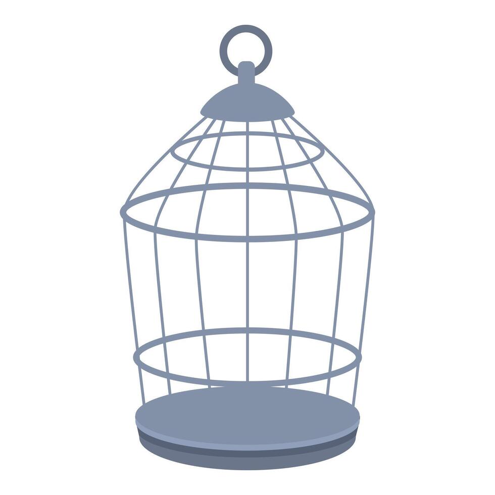 Empty metal birdcage standing open on white background vector