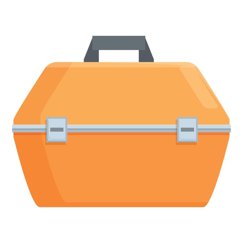 Orange tool box closed with metallic latches for construction worker vector
