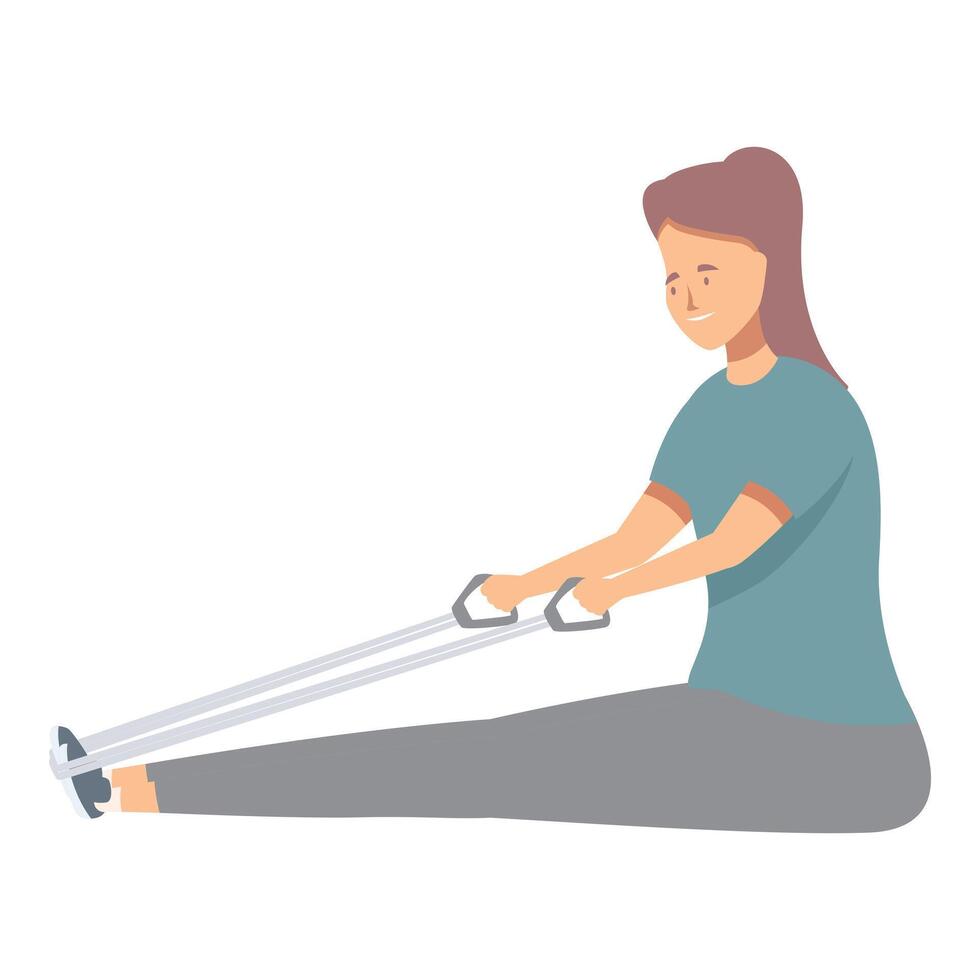 Young woman doing fitness exercises with resistance band at home vector