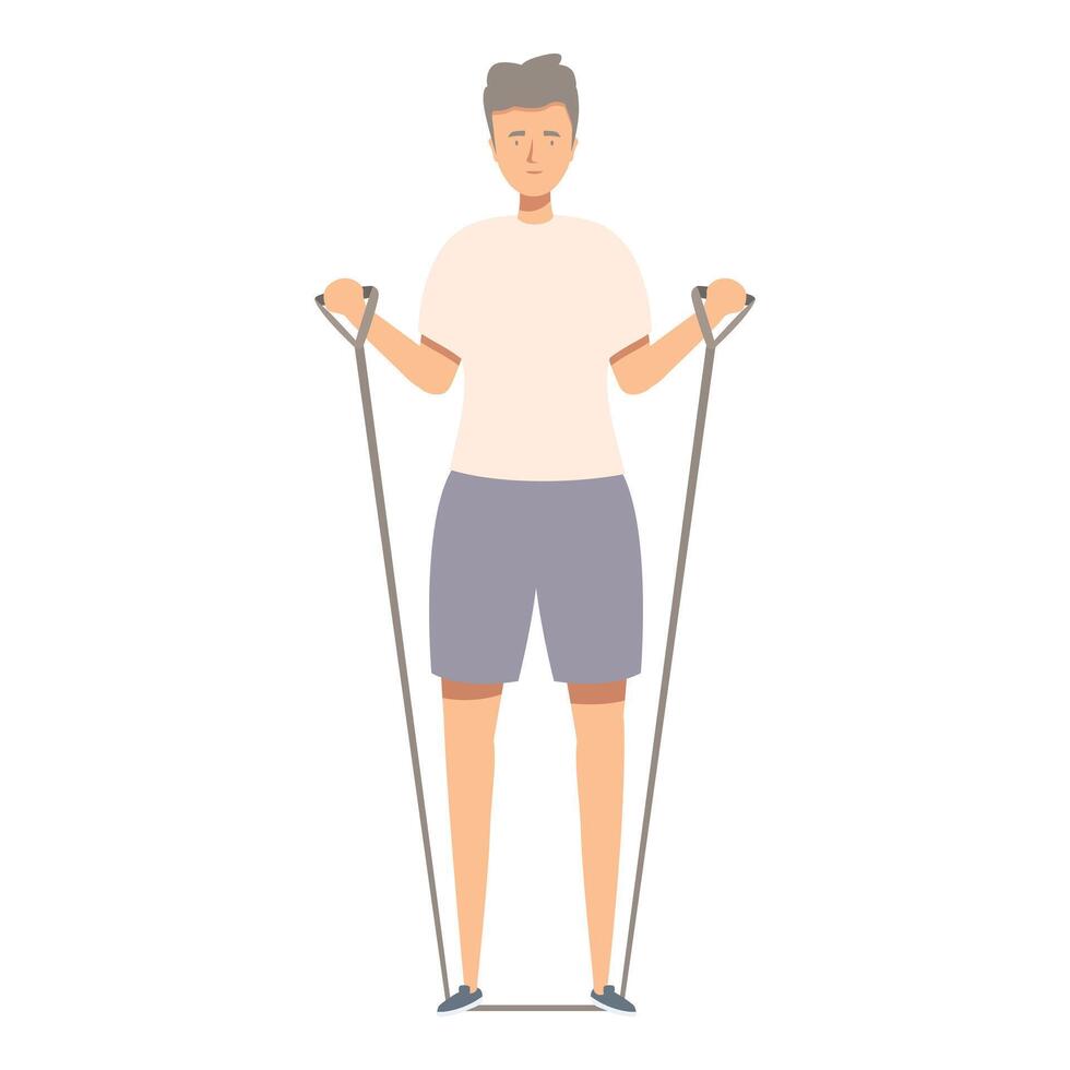 Senior man exercising with resistance band at home maintaining healthy lifestyle vector
