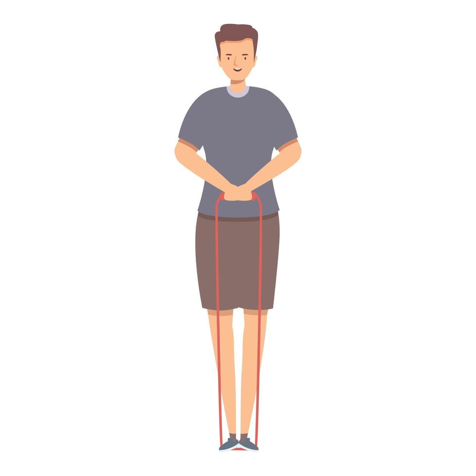 Man is doing fitness exercises at home using a resistance band vector
