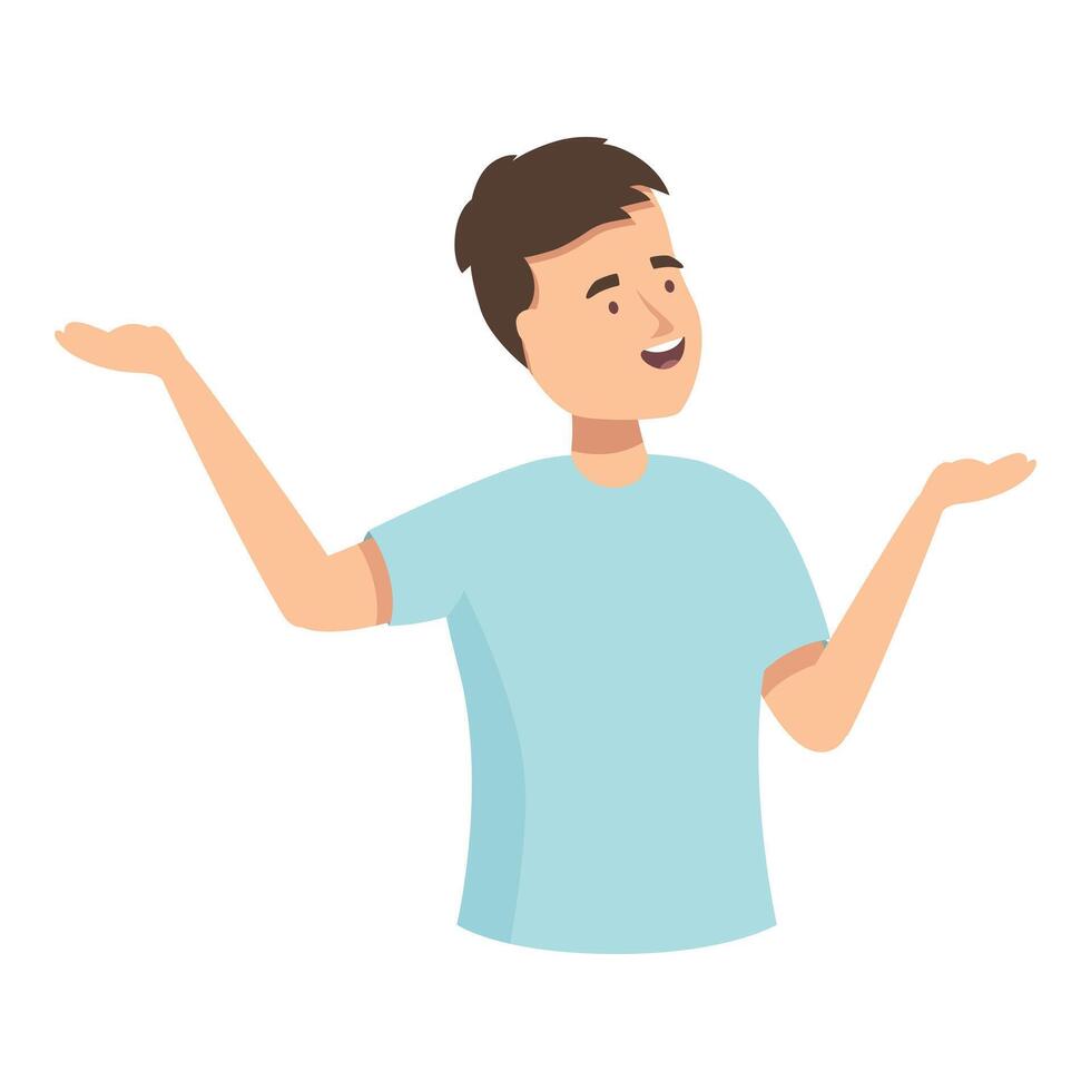 Young man presenting something with open hands and smiling vector