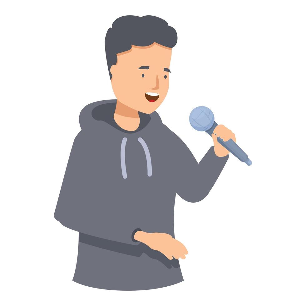 Young musician is performing with a microphone in his hand vector
