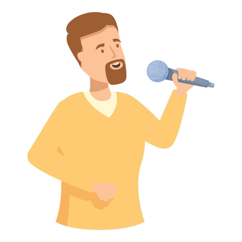 Young man is passionately singing into a microphone vector
