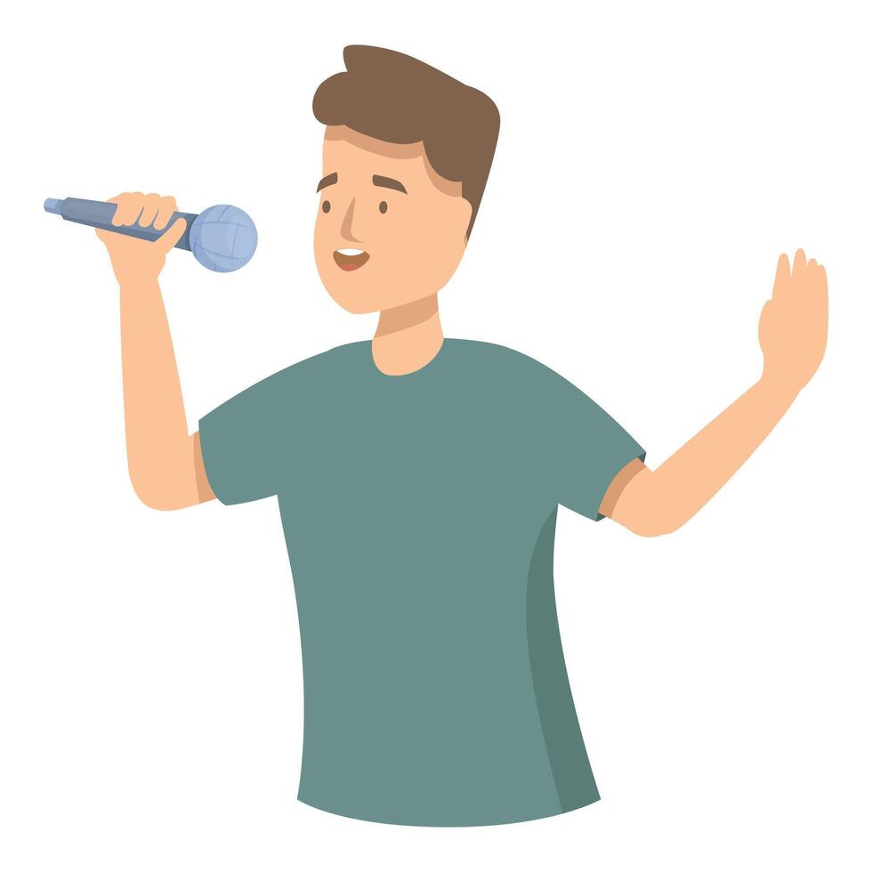 Young man singing with microphone entertaining crowd vector