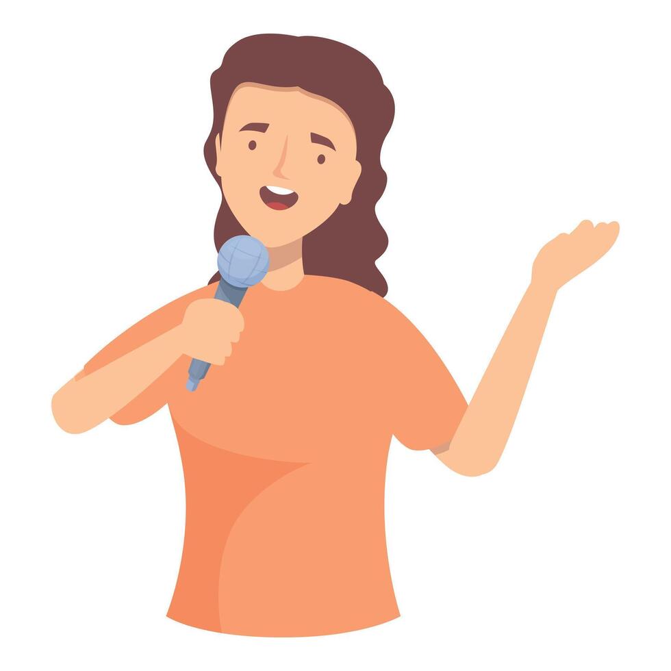 Young woman speaking with microphone making a point vector