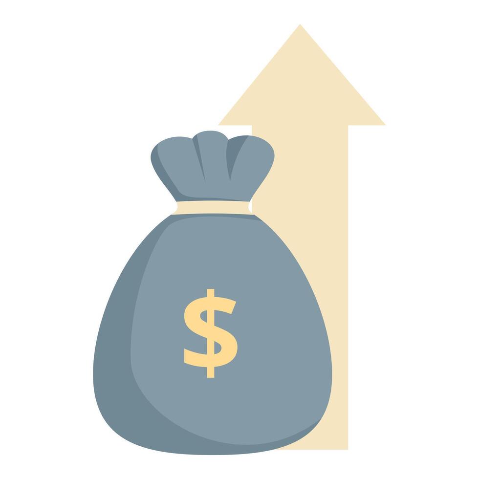 Money bag increasing value with upward arrow indicating financial growth vector