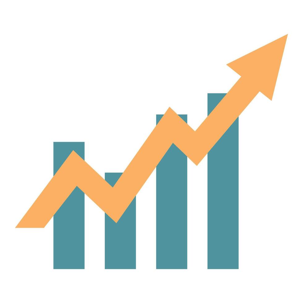 Statistical chart with bars showing positive growth and arrow going up vector