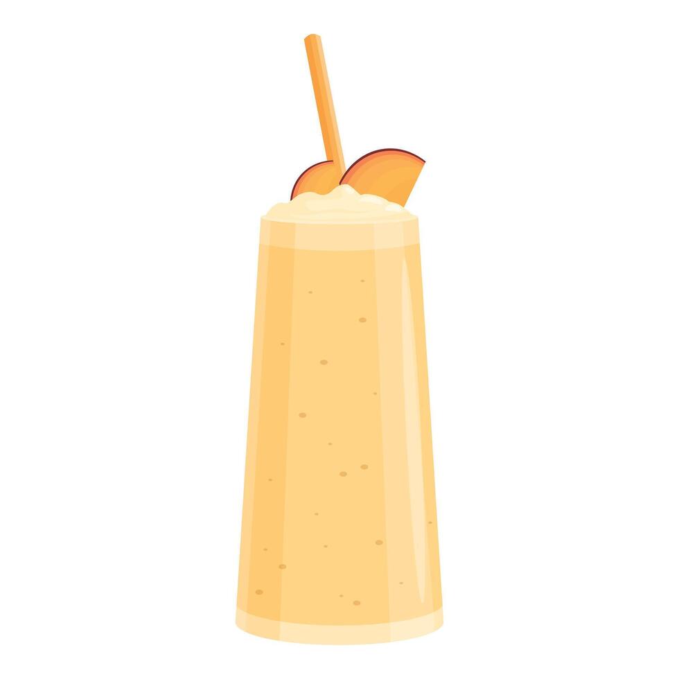 Peach smoothie standing in a tall glass with straw and peach slice vector