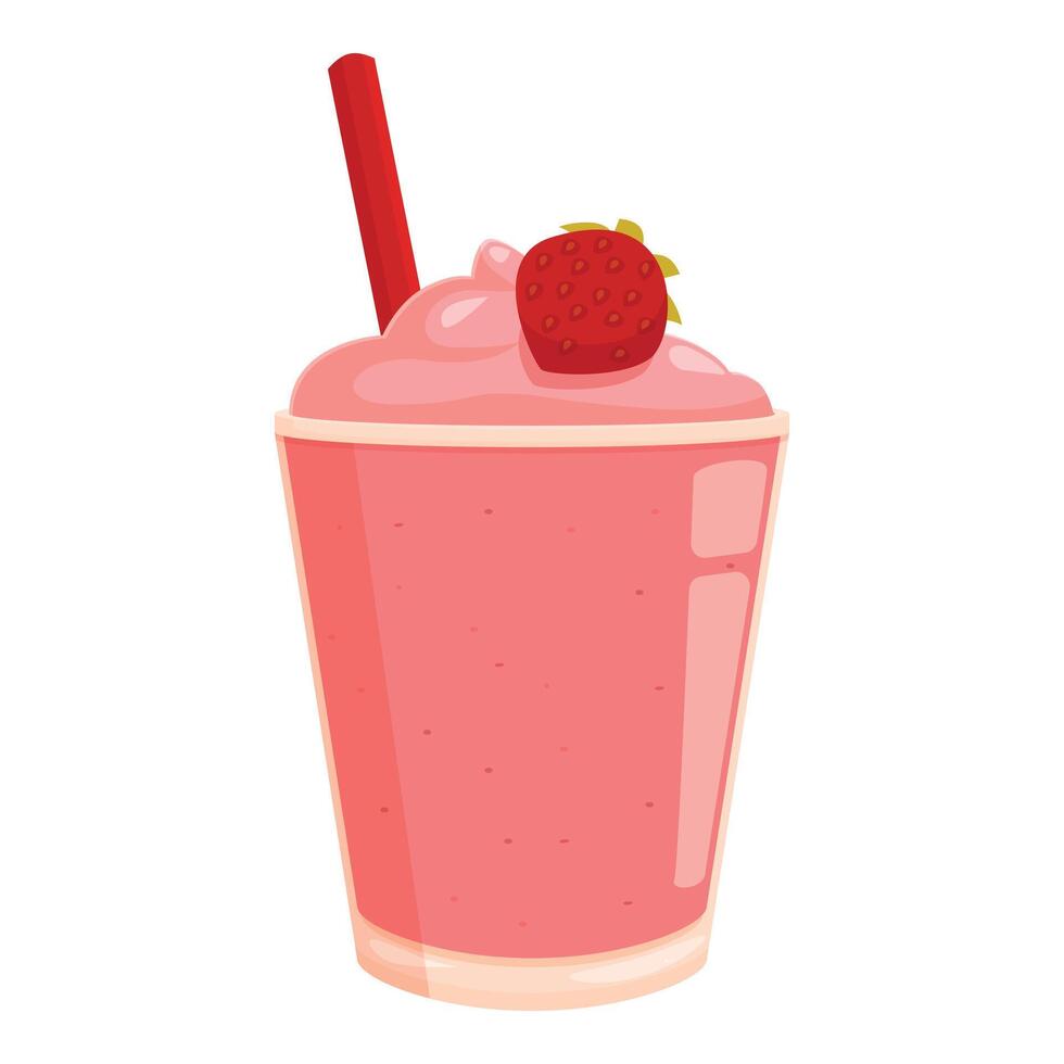 Strawberry milkshake standing on white background with red straw vector