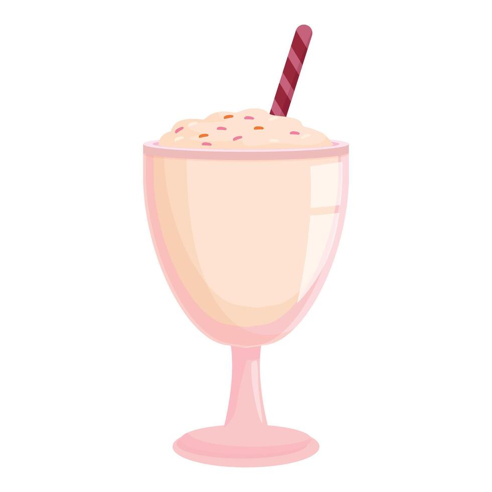Pink milkshake with whipped cream served in a glass with straw vector