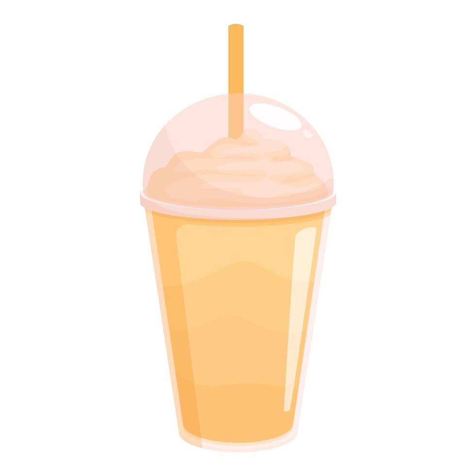 Refreshing milkshake with whipped cream and straw in plastic cup vector