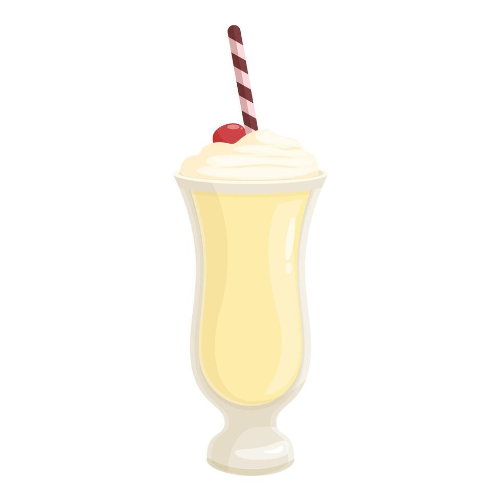 Banana milkshake with whipped cream and cherry on top vector