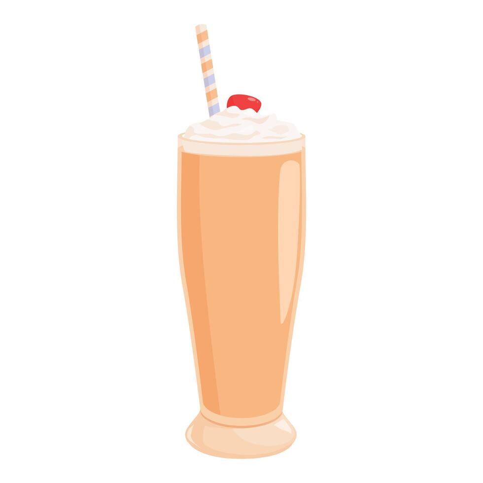 Delicious milkshake with whipped cream and cherry is waiting on the table vector