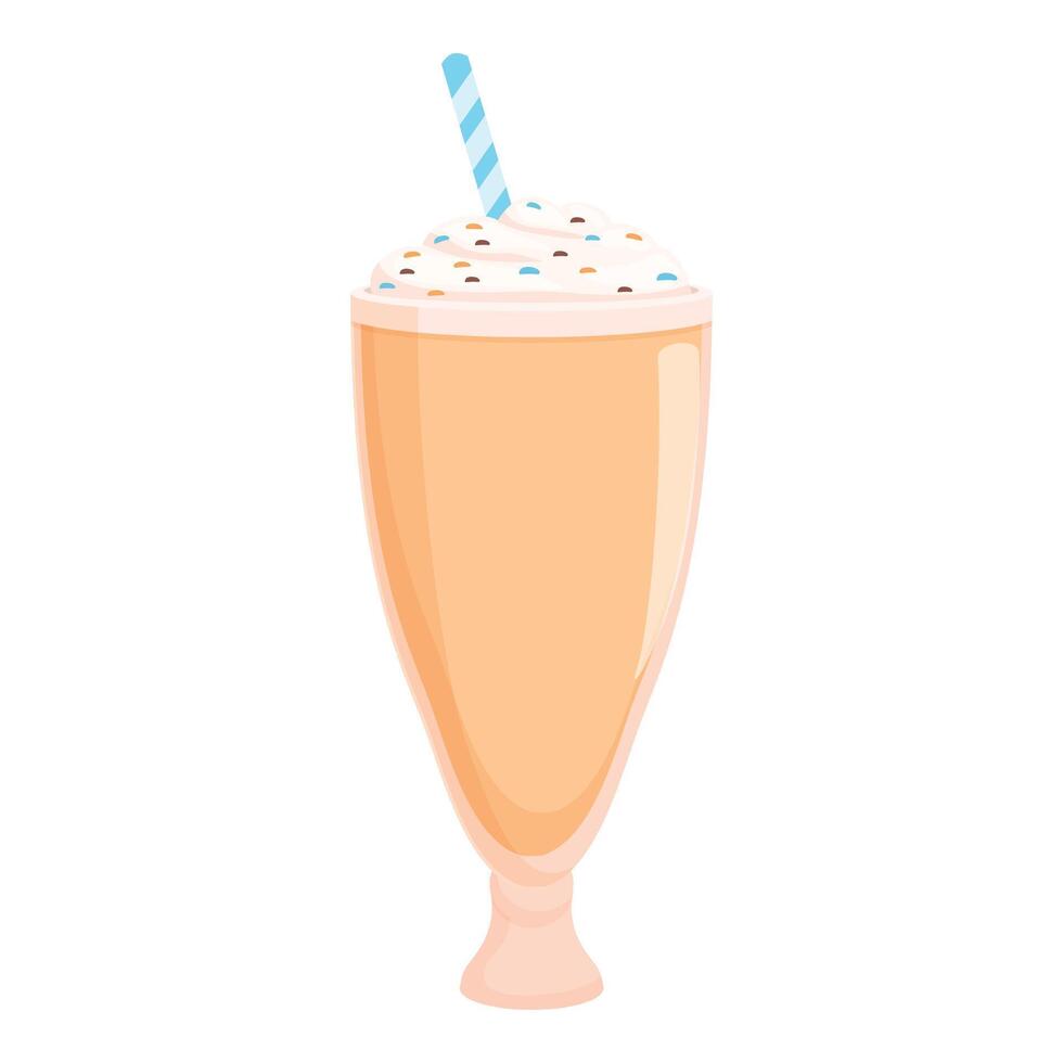 Refreshing and tasty milkshake with whipped cream and blue straw is waiting for you vector