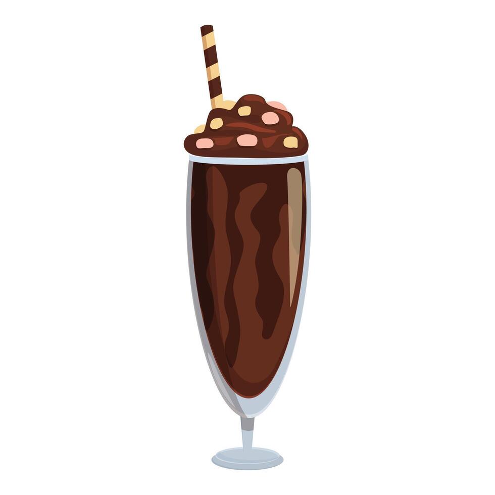 Chocolate milkshake with whipped cream marshmallows and wafer straw is waiting on the table vector
