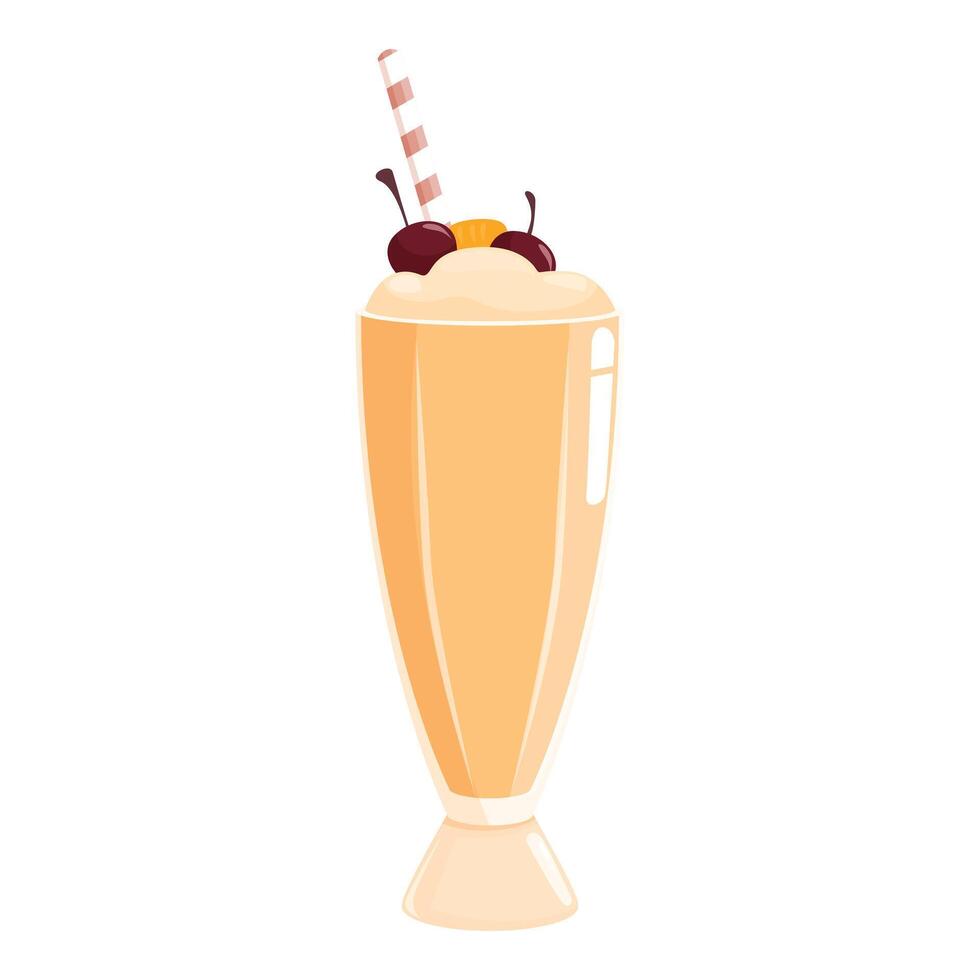 Delicious milkshake with whipped cream, cherry and orange topping standing on white background vector