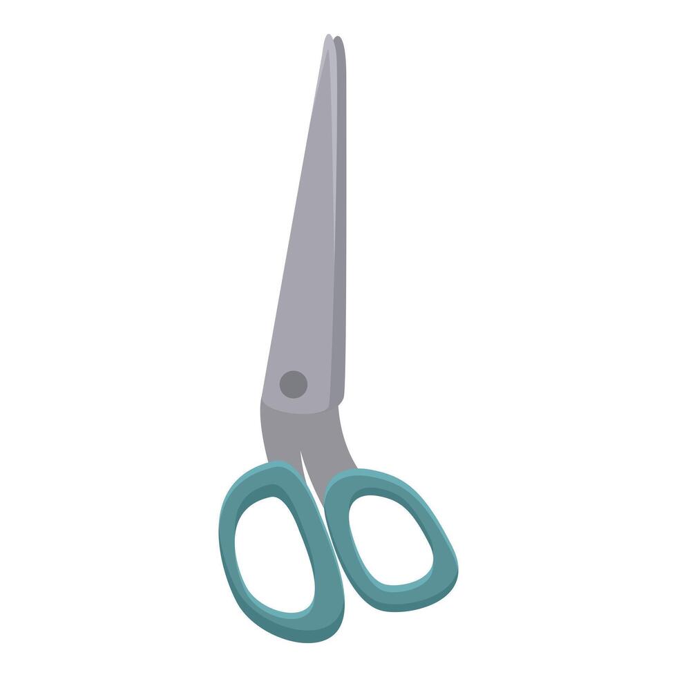 Sharp metal scissors closed with blue handles for cutting vector