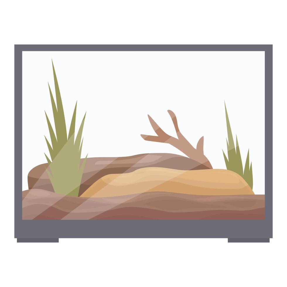 Empty terrarium with sand and plants is waiting for animal vector
