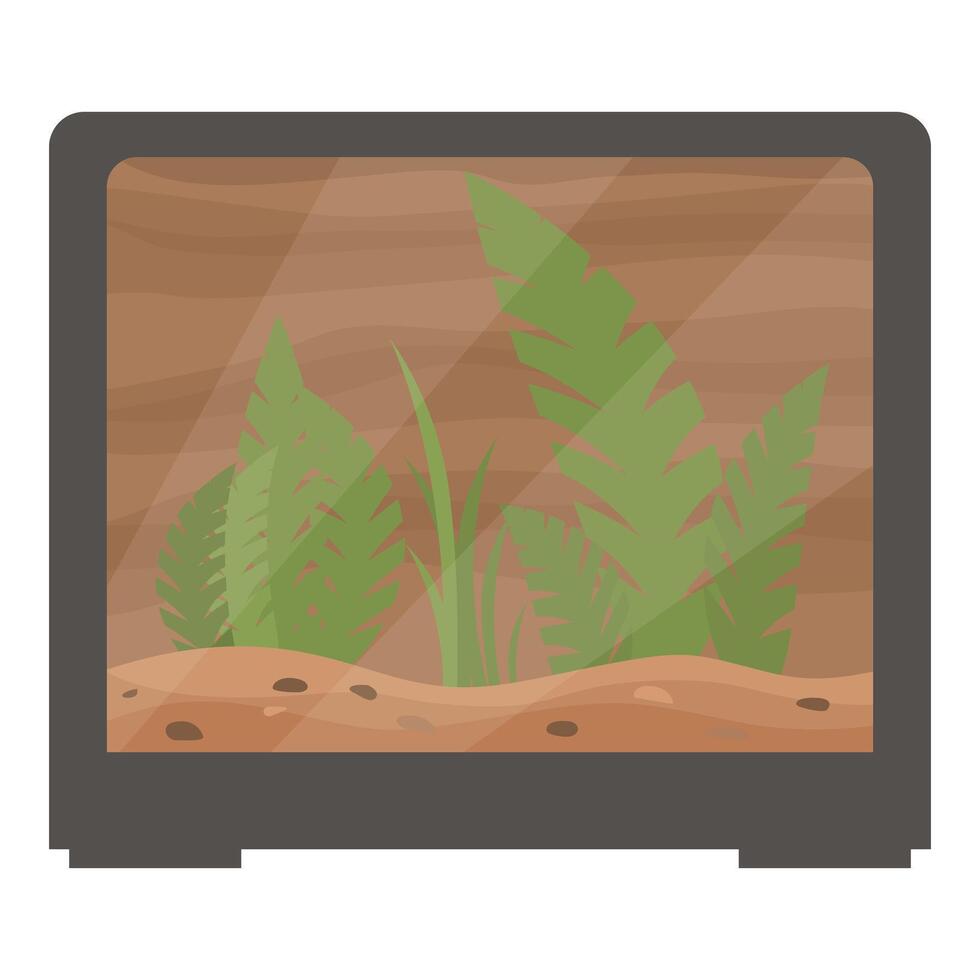 Glass terrarium with tropical plants growing from sand and rocks vector
