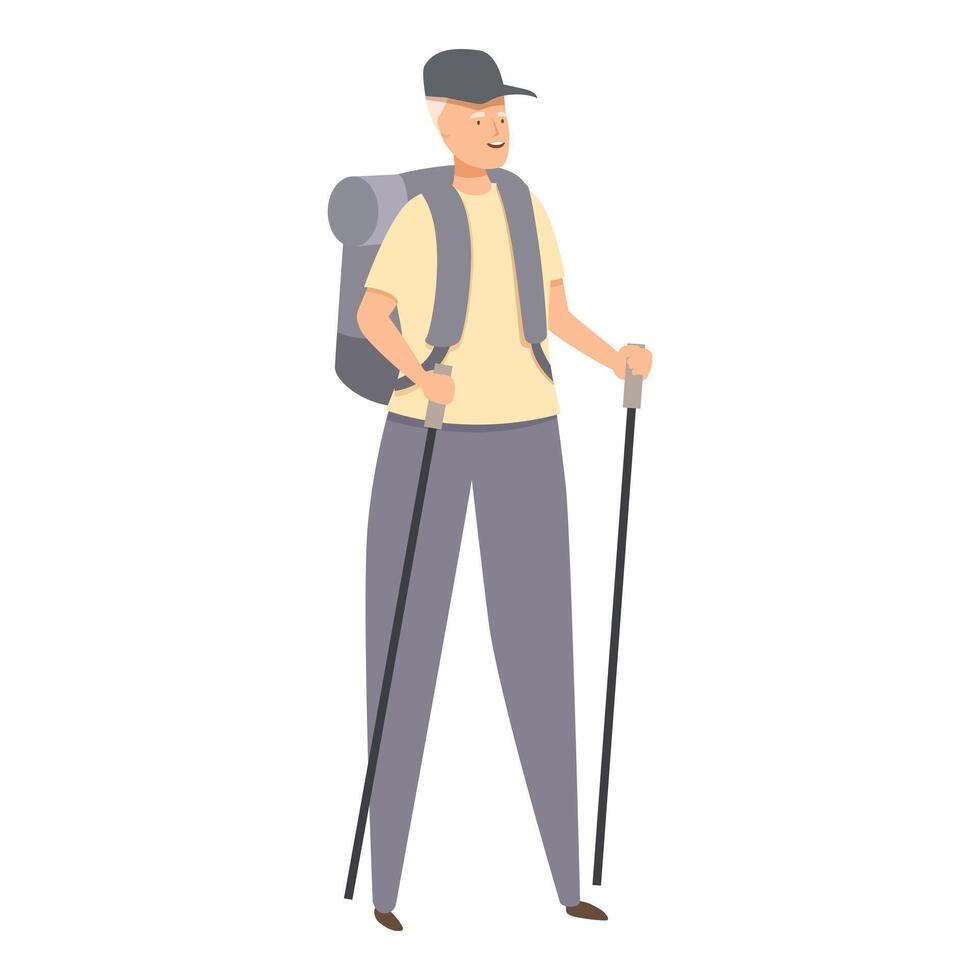 Senior man is enjoying his retirement by going on a hike in nature vector