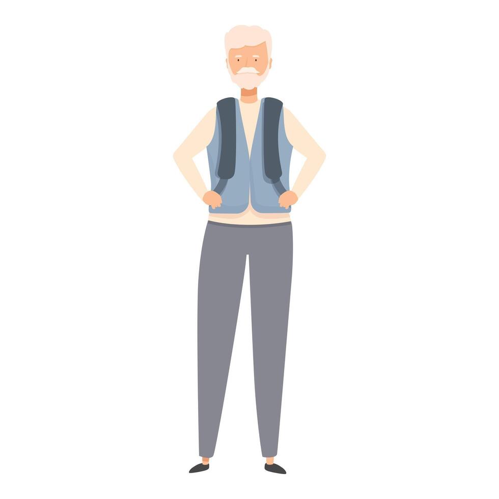 Senior tourist standing with backpack, ready for traveling vector
