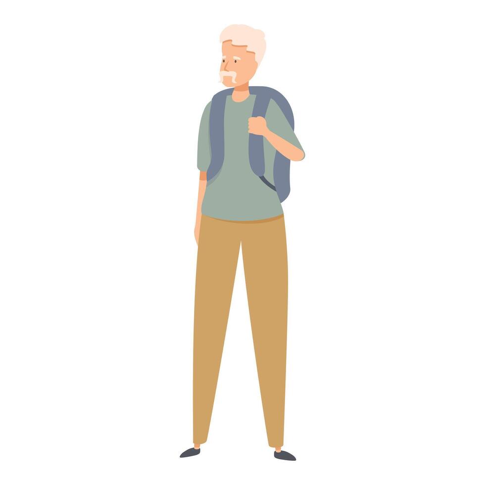 Senior tourist standing with backpack exploring new destinations vector