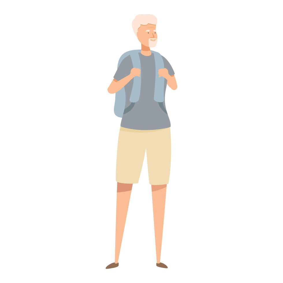 Senior tourist hiking with backpack enjoying vacation trip vector