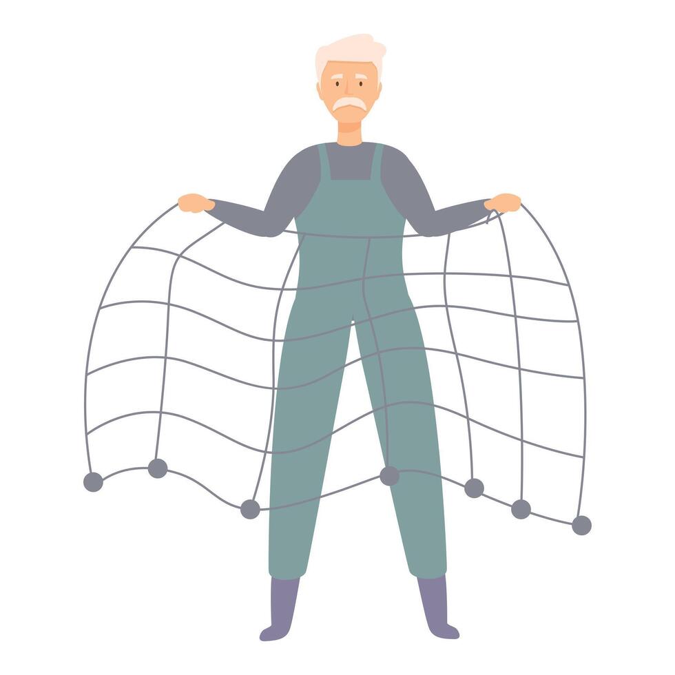 Elderly fisherman is holding a fishing net, ready for a day out on the water vector