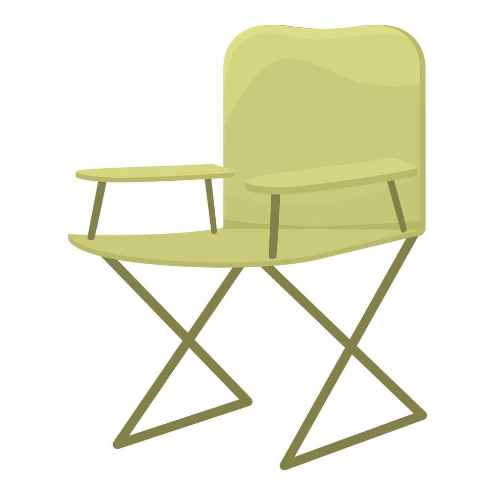Green camping chair with armrests and cup holder is standing on white background vector