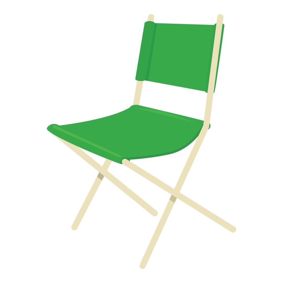 Green folding camping chair standing for hiking and outdoor recreation vector