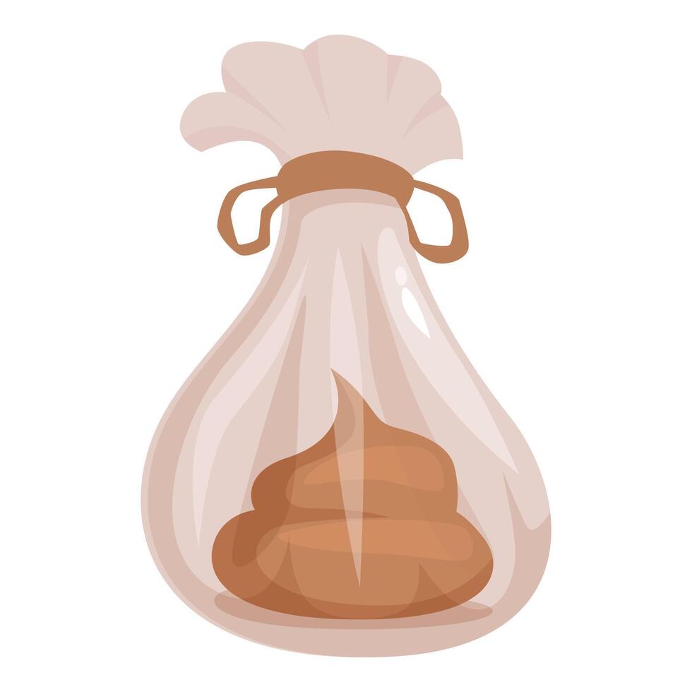 Dog poop lying in plastic bag tied with rope vector
