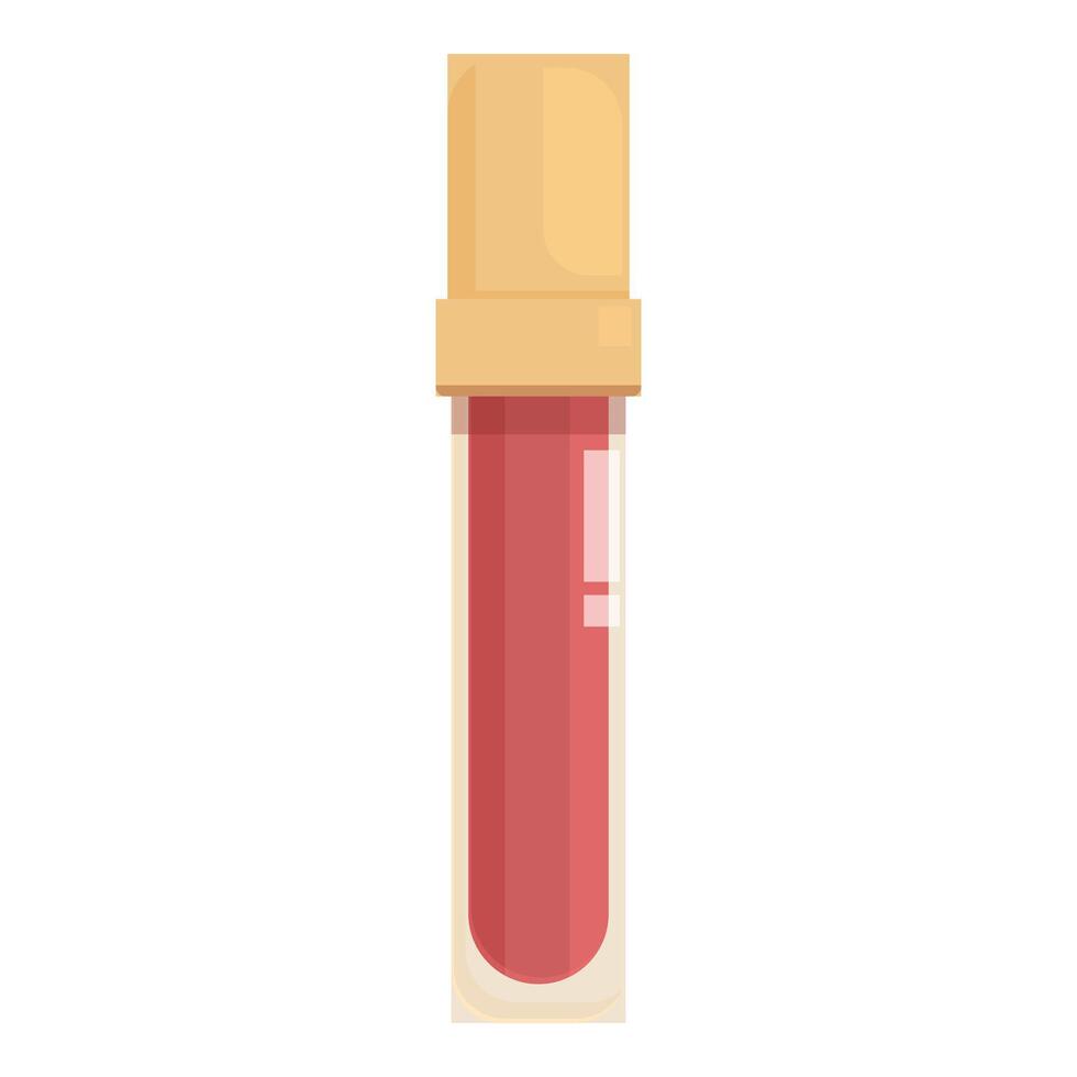 Red lip gloss in transparent tube with golden cap is standing on white background vector