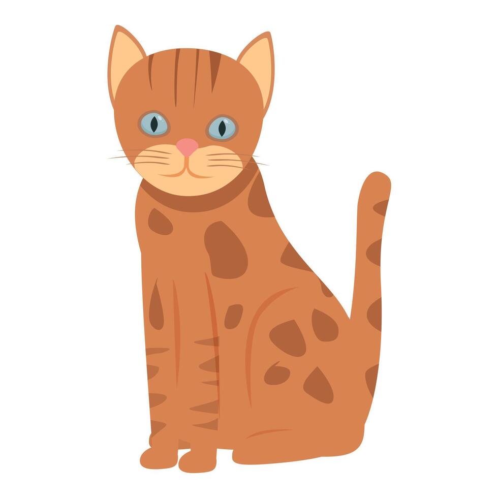 Cute tabby cat sitting and looking forward illustration vector