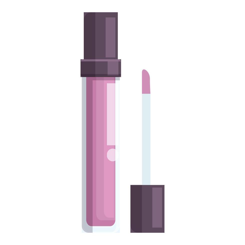 Pink lip gloss standing with brush applicator out on white background vector