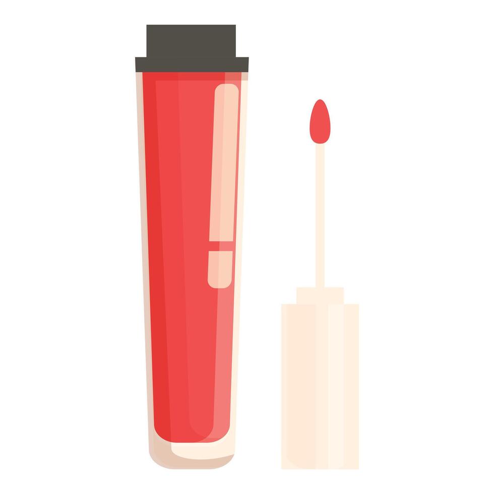 Red lip gloss standing with open applicator presenting color vector