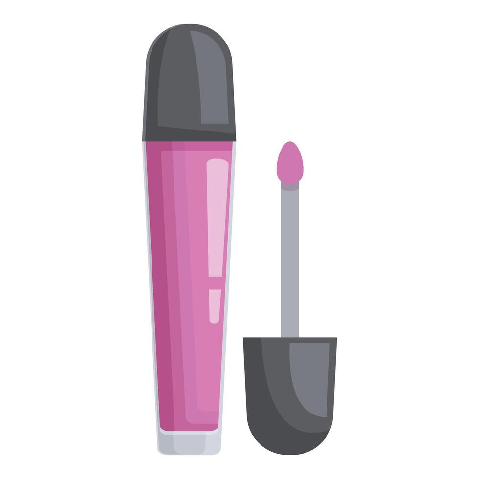Pink lip gloss standing on white background with open cap showing applicator vector