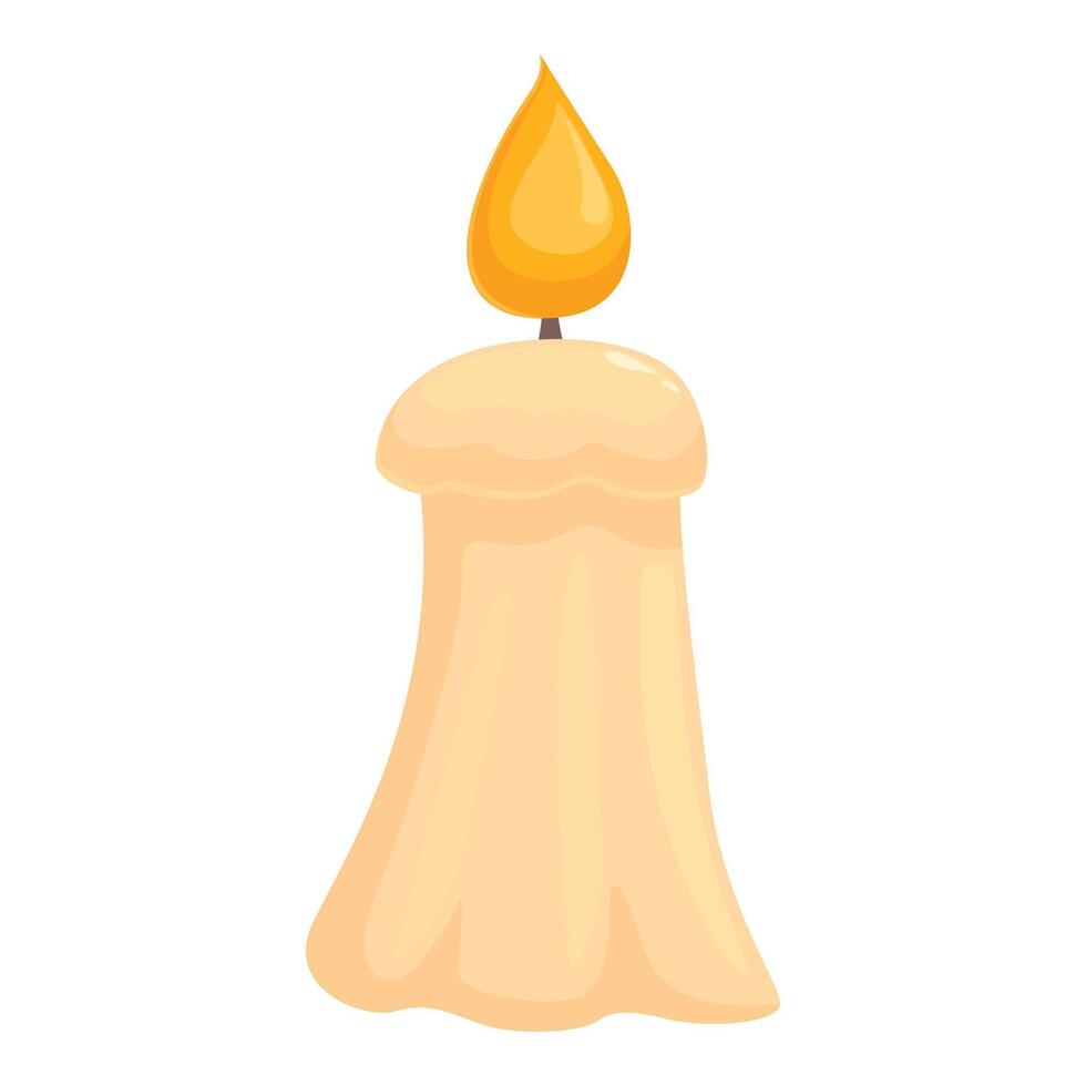 Cartoon candle burning with melting wax and yellow flame vector