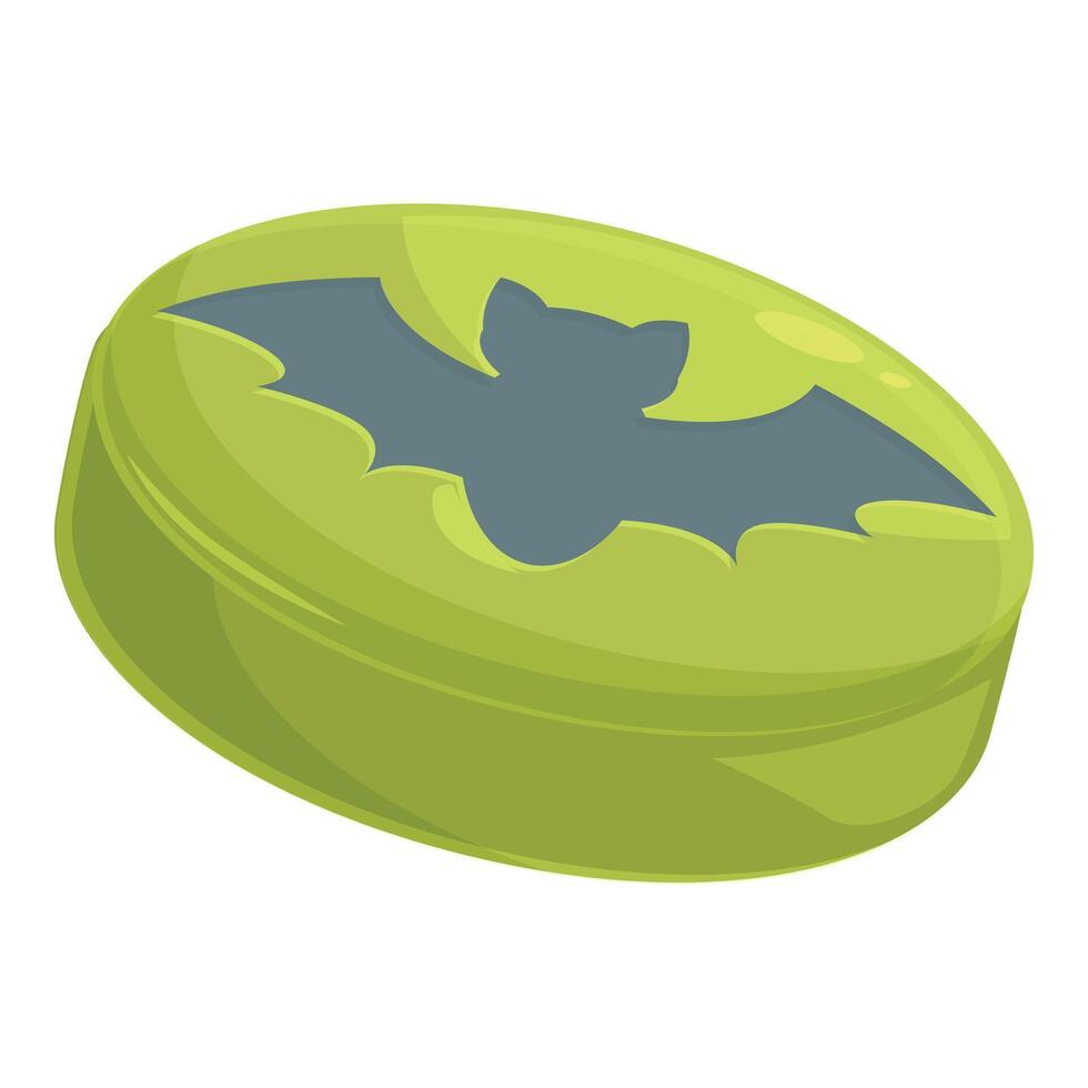 Green halloween candy with black bat showing from above vector