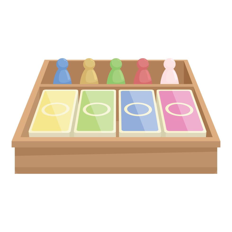 Wooden board game with colorful cards and pawns for family entertainment vector