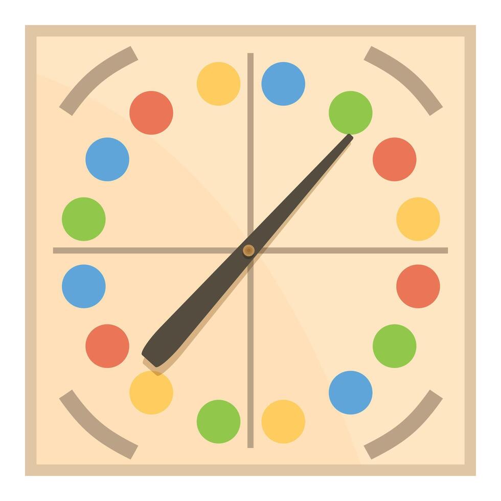 Board game spinner pointing on green dot on yellow background vector