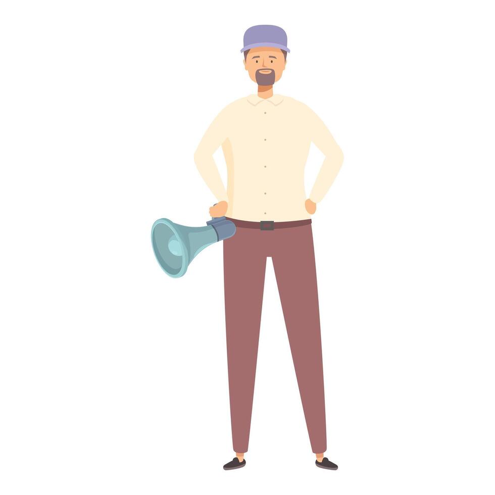 Confident man holding megaphone making announcement vector