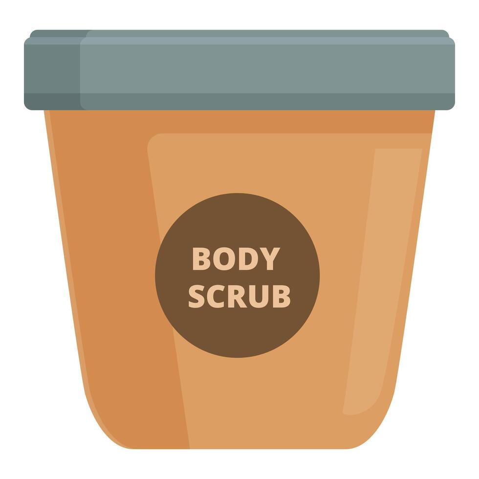 Plastic jar with brown label containing body scrub vector