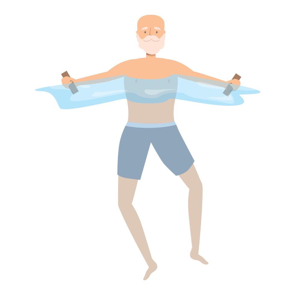 Senior man doing aqua aerobics with water dumbbells in swimming pool vector