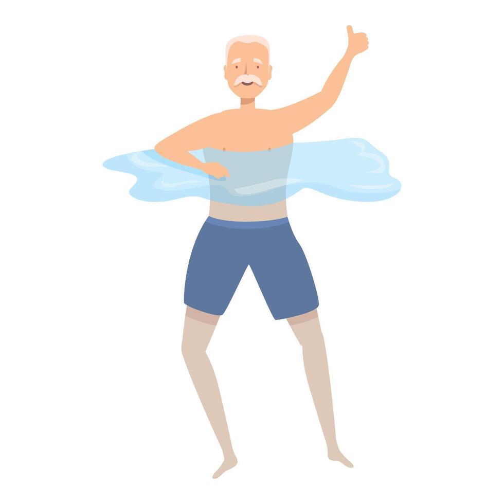 Happy senior man swimming showing thumb up gesture vector