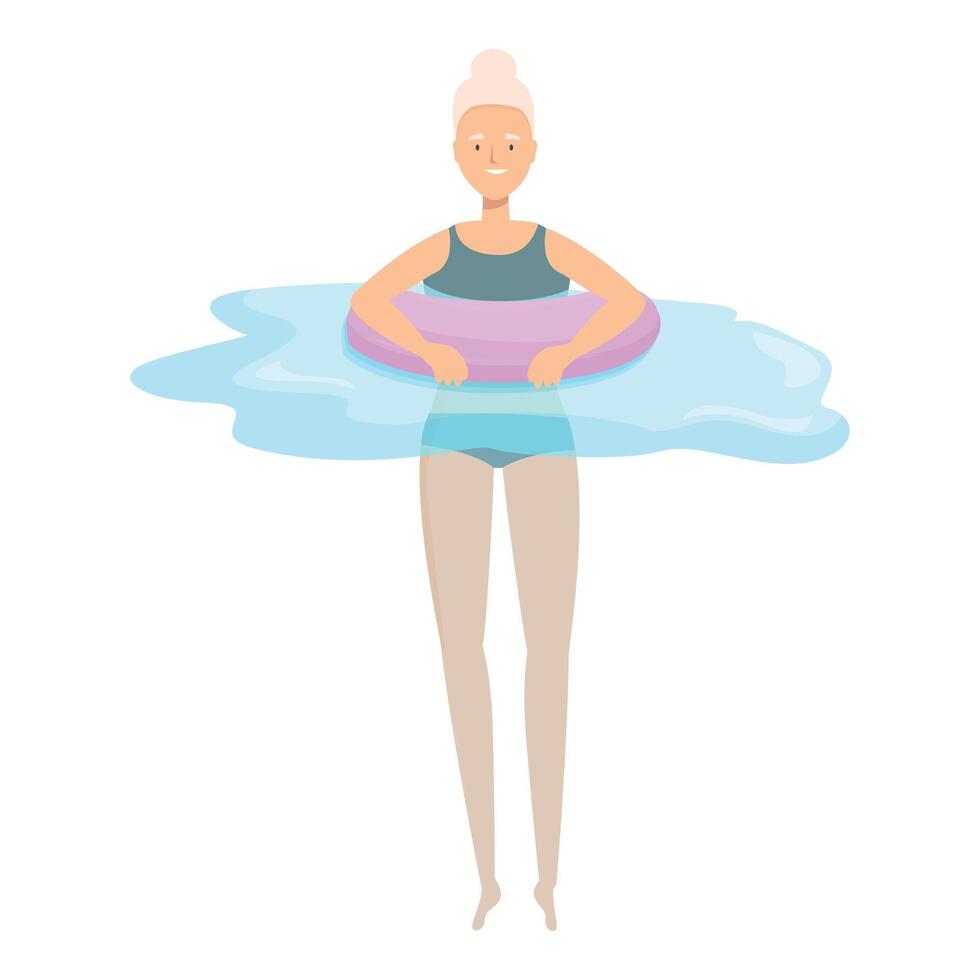 Senior woman relaxing on inflatable ring in swimming pool vector
